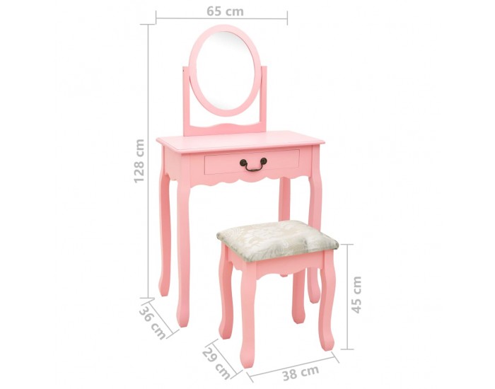 Sonata Тоалетка с табуретка, розова, 65x36x128 см, пауловния, МДФ