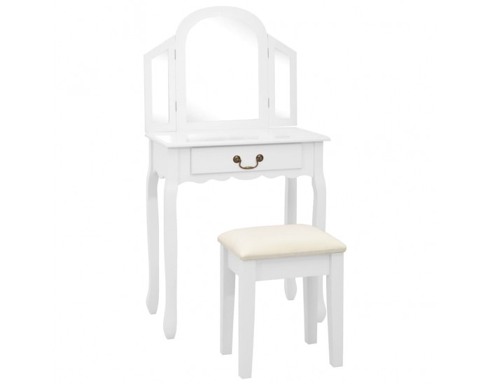 Sonata Тоалетка с табуретка, бяла, 65x36x128 см, пауловния, МДФ