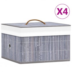 Sonata Бамбукови кутии за съхранение 4 бр сиви - Бизнес и Промишленост