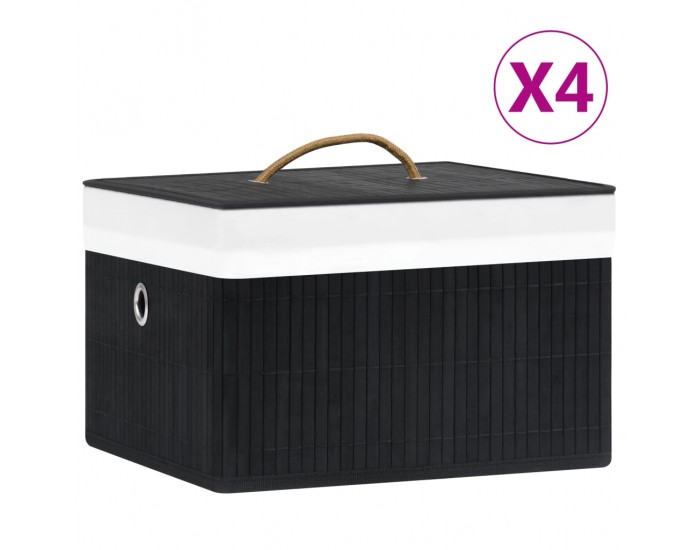 Sonata Бамбукови кутии за съхранение 4 бр черни