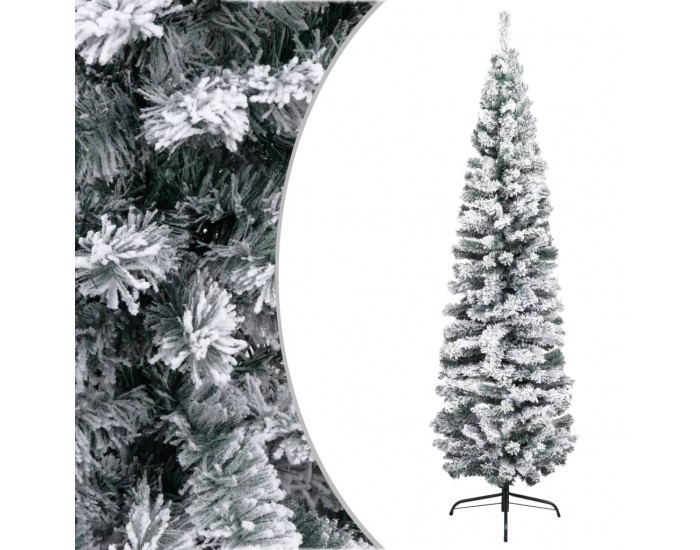 Sonata Тънка изкуствена коледна елха със сняг, зелена, 240 см, PVC