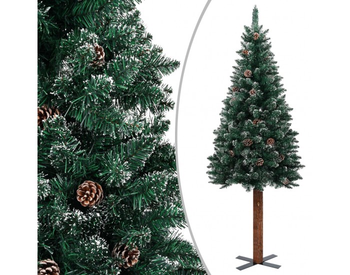 Sonata Тънка коледна елха с истинско дърво и бял сняг зелена 210 см