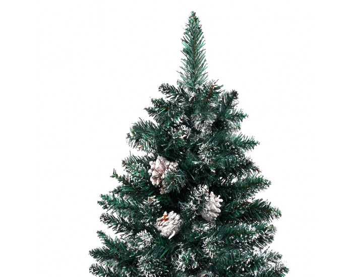 Sonata Тънка коледна елха с истинско дърво и бял сняг зелена 210 см