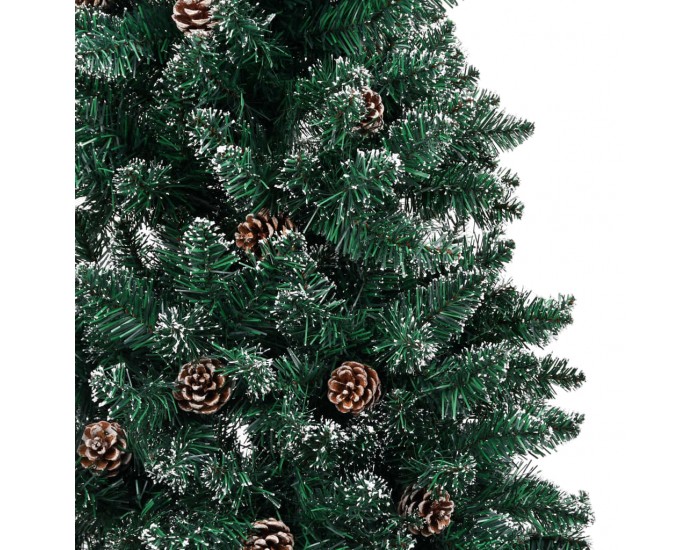 Sonata Тънка коледна елха с истинско дърво и бял сняг зелена 210 см