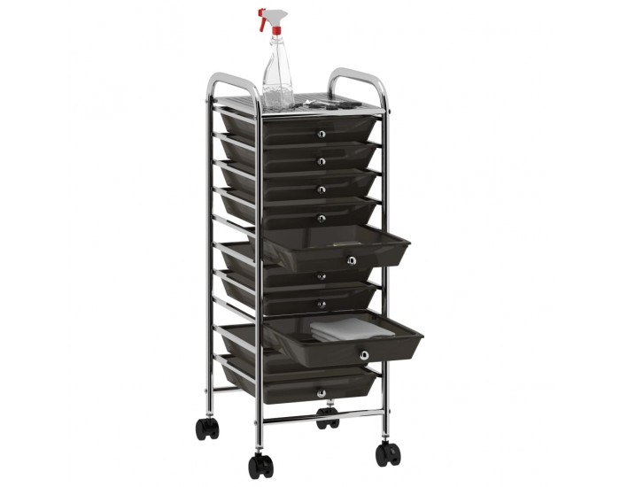 Sonata Мобилна количка за съхранение с 10 чекмеджета черна пластмаса