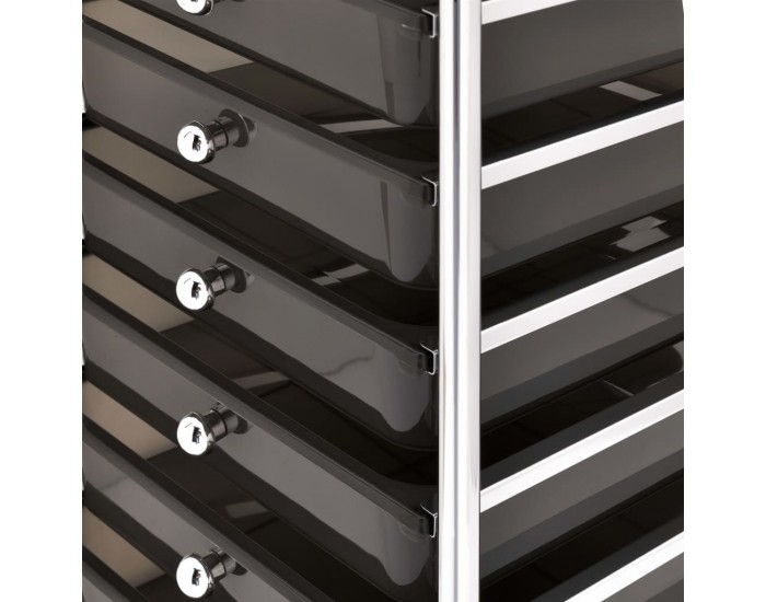 Sonata Мобилна количка за съхранение с 10 чекмеджета черна пластмаса