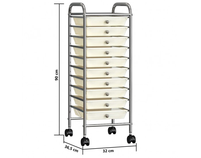 Sonata Мобилна количка за съхранение с 10 чекмеджета бяла пластмаса