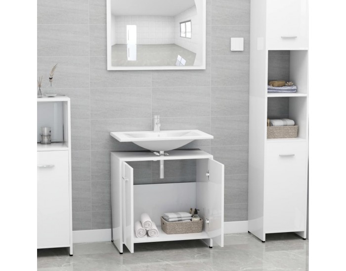 Sonata Шкаф за баня, бял гланц, 60x33x58 см, ПДЧ