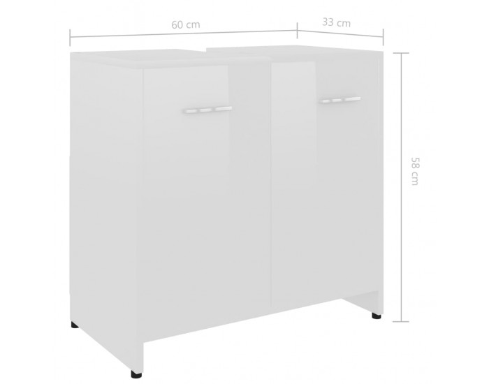 Sonata Шкаф за баня, бял гланц, 60x33x58 см, ПДЧ