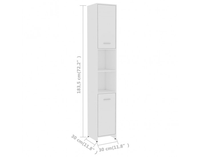 Sonata Шкаф за баня, бял, 30x30x183,5 см, ПДЧ
