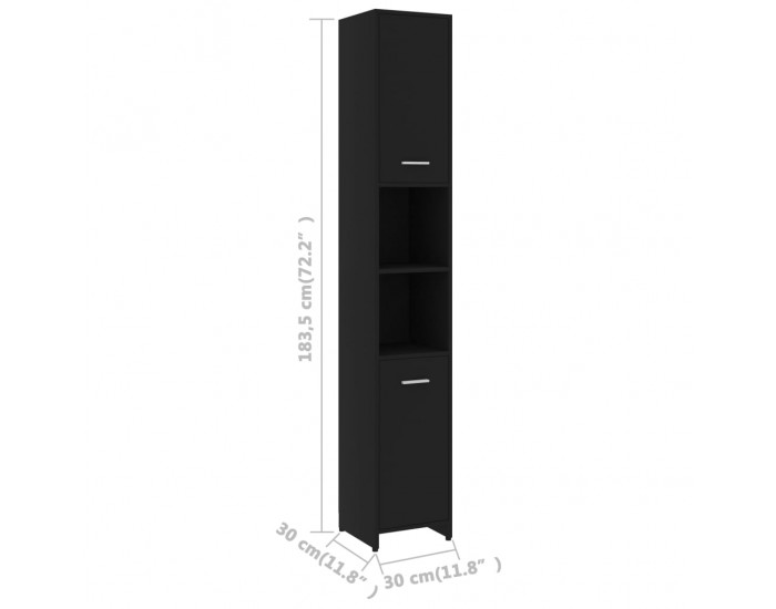 Sonata Шкаф за баня, черен, 30x30x183,5 см, ПДЧ