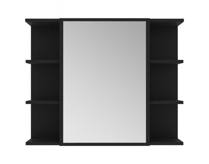 Sonata Шкаф за баня с огледало, черен, 80x20,5x64 см, ПДЧ