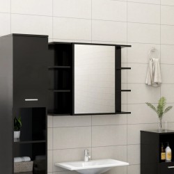 Sonata Шкаф за баня с огледало, черен, 80x20,5x64 см, ПДЧ - Шкафове за баня