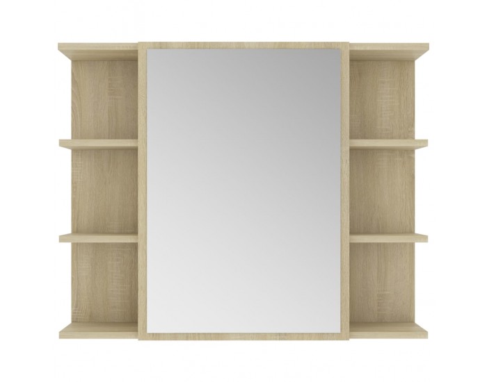 Sonata Шкаф за баня с огледало, дъб сонома, 80x20,5x64 см, ПДЧ
