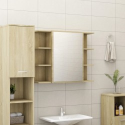 Sonata Шкаф за баня с огледало, дъб сонома, 80x20,5x64 см, ПДЧ - Шкафове за баня