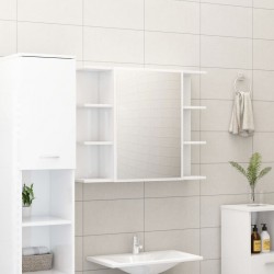 Sonata Шкаф за баня с огледало, бял гланц, 80x20,5x64 см, ПДЧ - Баня