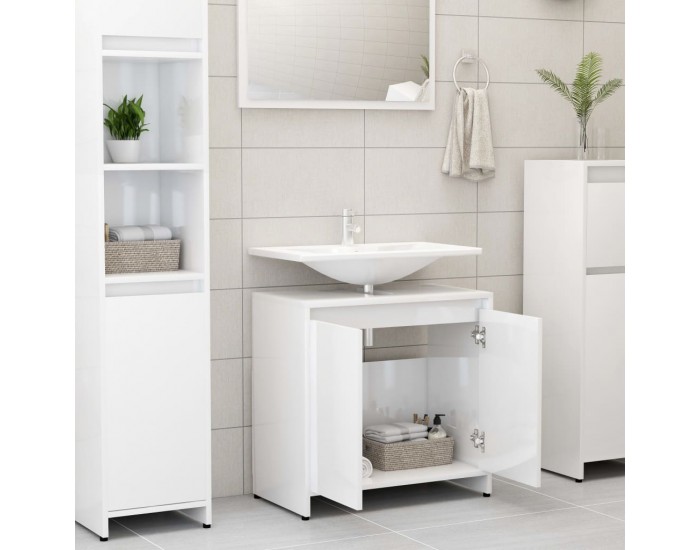 Sonata Шкаф за баня, бял гланц, 60x33x58 см, ПДЧ