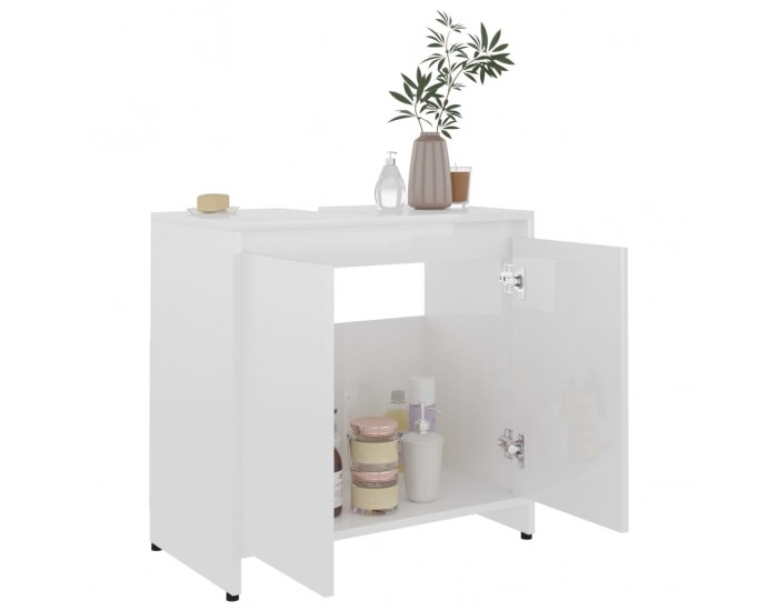 Sonata Шкаф за баня, бял гланц, 60x33x58 см, ПДЧ