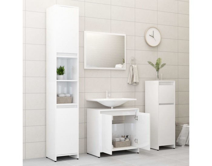 Sonata Шкаф за баня, бял гланц, 60x33x58 см, ПДЧ