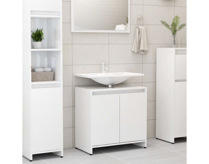 Sonata Шкаф за баня, бял гланц, 60x33x58 см, ПДЧ