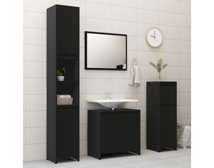 Sonata Шкаф за баня, черен, 30x30x95 см, ПДЧ