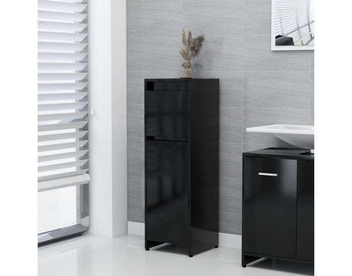 Sonata Шкаф за баня, черен, 30x30x95 см, ПДЧ