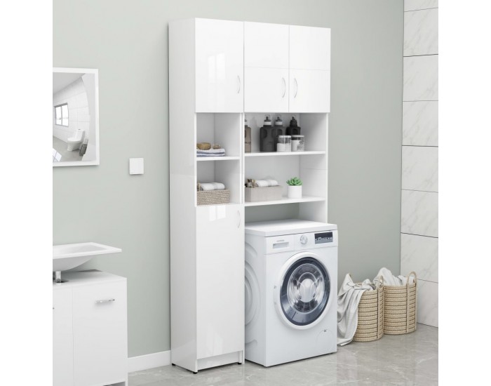 Sonata Шкаф за пералня, бял гланц, 32x25,5x190 см, ПДЧ
