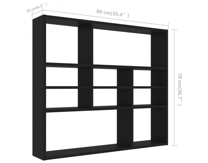 Sonata Стенен рафт, черен, 90x16x78 см, ПДЧ