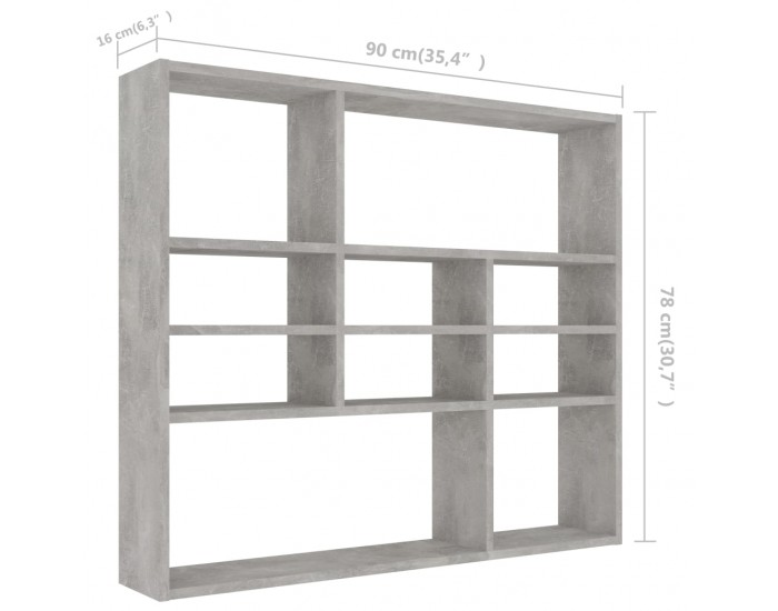 Sonata Стенен рафт, бетонно сив, 90x16x78 см, ПДЧ