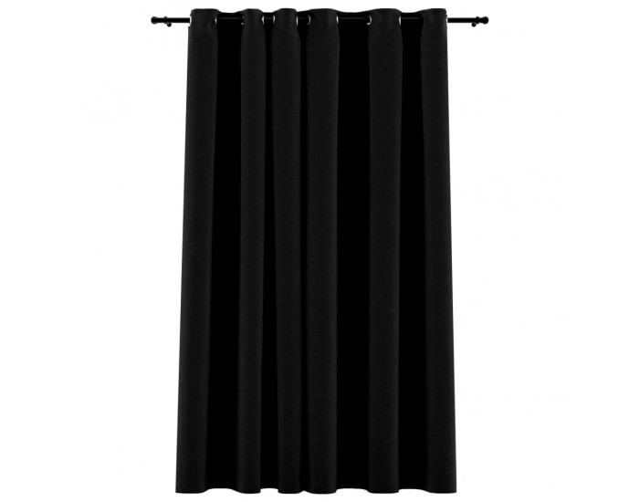 Sonata Затъмняваща завеса с пръстени имитация лен черна 290x245 см
