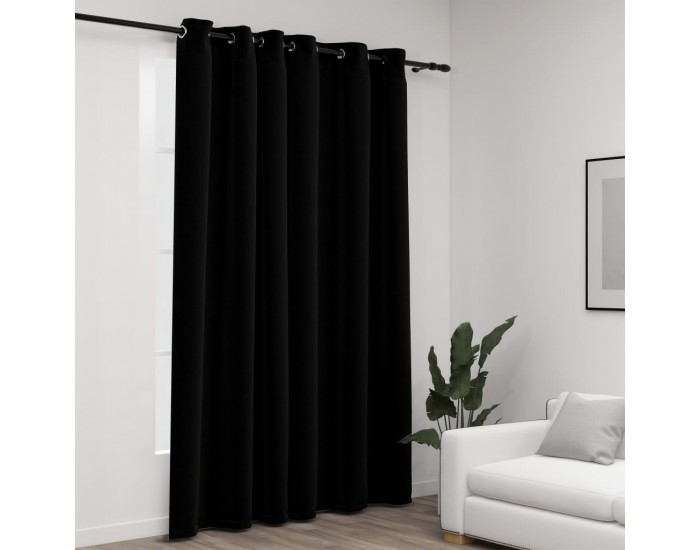Sonata Затъмняваща завеса с пръстени имитация лен черна 290x245 см