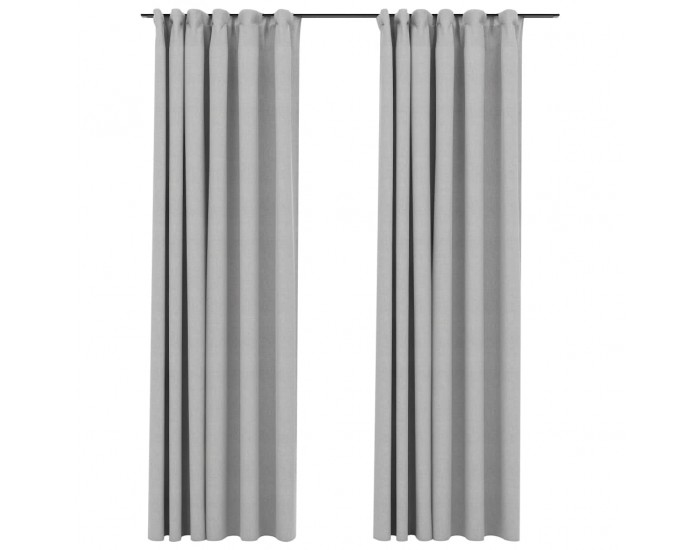 Sonata Затъмняващи завеси с куки имитация лен 2 бр сиви 140x225 см