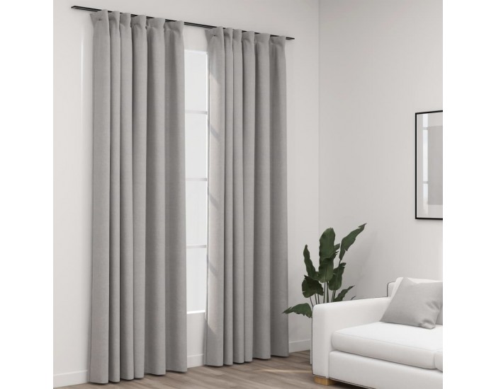 Sonata Затъмняващи завеси с куки имитация лен 2 бр сиви 140x225 см