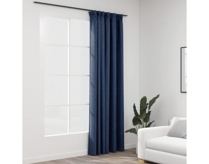 Sonata Затъмняваща завеса с куки, имитираща лен, синя, 290x245 см