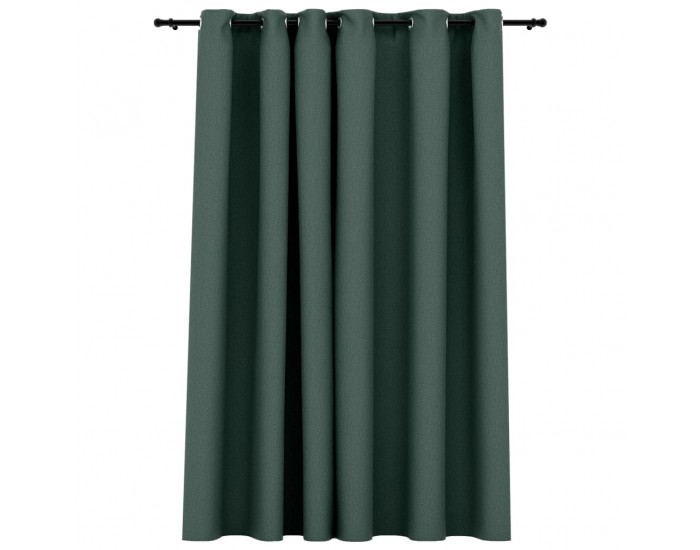 Sonata Затъмняваща завеса с пръстени имитация лен зелена 290x245 см