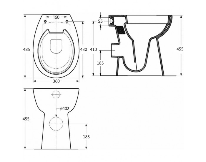 Sonata Висока тоалетна без ръб плавно затваряне +7 см керамика бяла