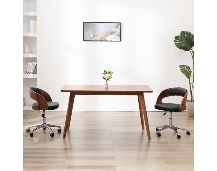 Sonata Въртящ офис стол, черен, извито дърво и изкуствена кожа