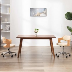 Sonata Въртящ офис стол, кремав, извито дърво и изкуствена кожа - Столове
