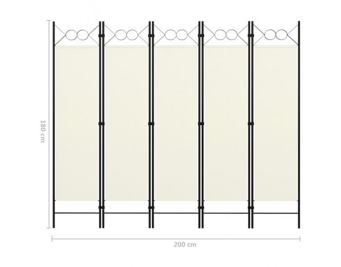Sonata Параван за стая, 5 панела, кремавобял, 200x180 см