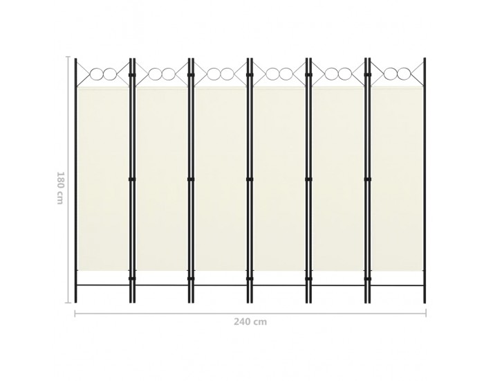 Sonata Параван за стая, 6 панела, кремавобял, 240x180 cм