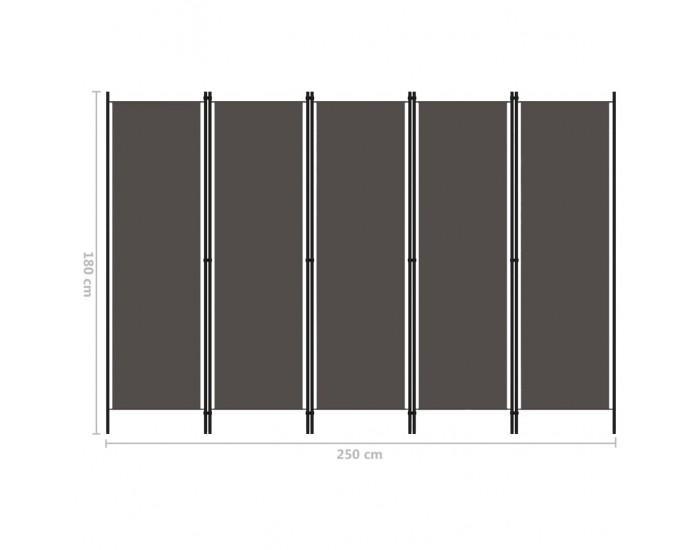 Sonata Параван за стая, 5 панела, антрацит, 250x180 см