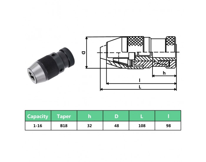 Sonata Патронник за бормашина, бързозатягащ, MT2-B18, 16 мм