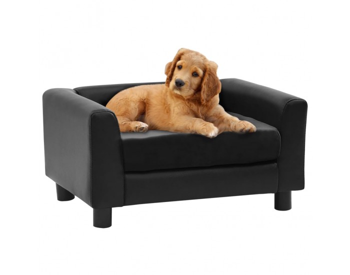 Sonata Кучешки диван, черен, 60x43x30 см, плюш и изкуствена кожа
