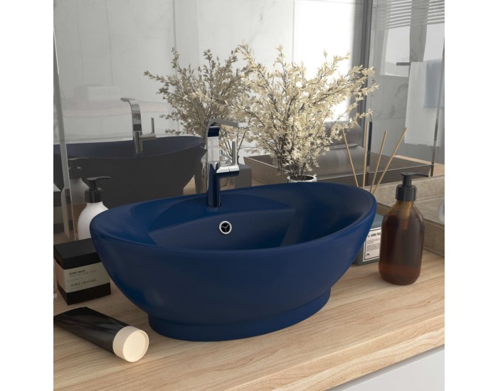 Sonata Мивка с преливник лукс овал тъмносин мат 58,5x39 см керамика