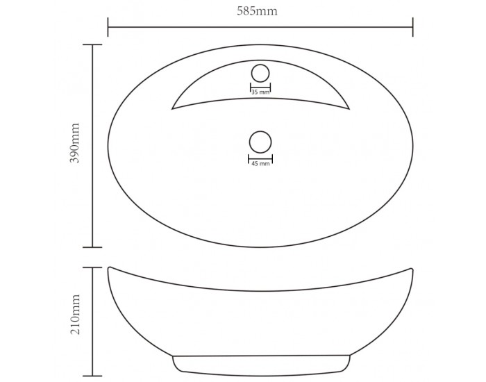 Sonata Мивка с преливник лукс овал тъмнокафяв мат 58,5x39 см керамика