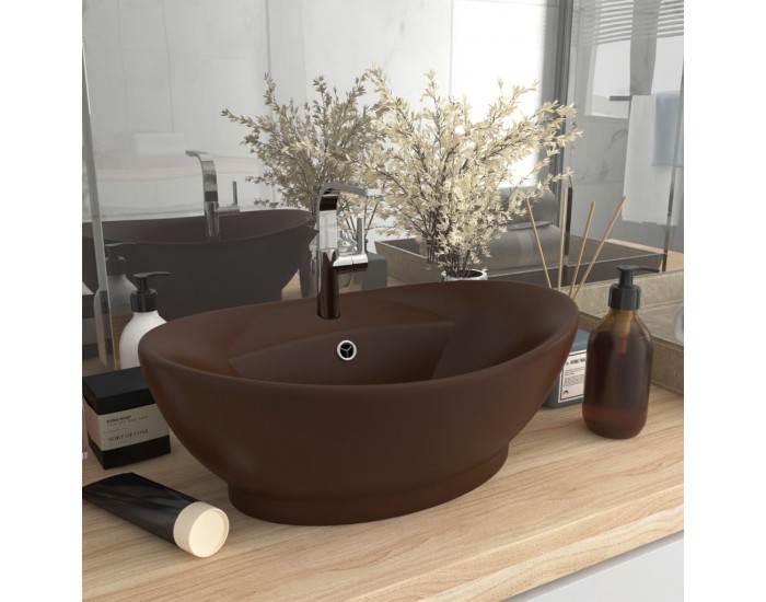 Sonata Мивка с преливник лукс овал тъмнокафяв мат 58,5x39 см керамика