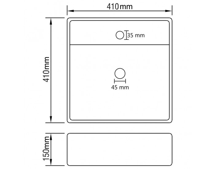 Sonata Мивка с преливник лукс квадрат тъмносин мат 41x41 см керамика