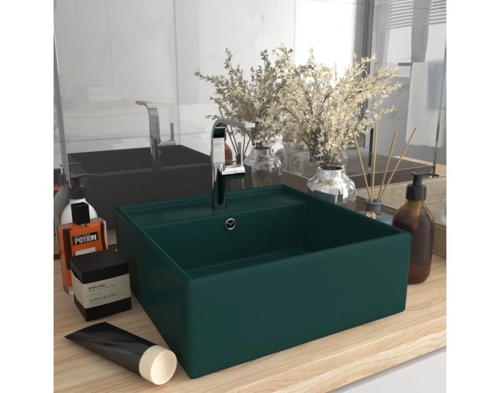 Sonata Мивка с преливник лукс квадрат тъмнозелен мат 41x41 см керамика