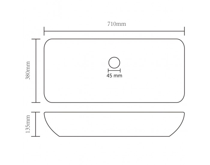 Sonata Луксозна правоъгълна мивка матово кремава 71x38 см керамика