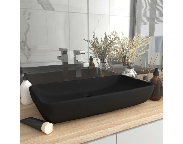 Sonata Луксозна правоъгълна мивка матово черна 71x38 см керамика